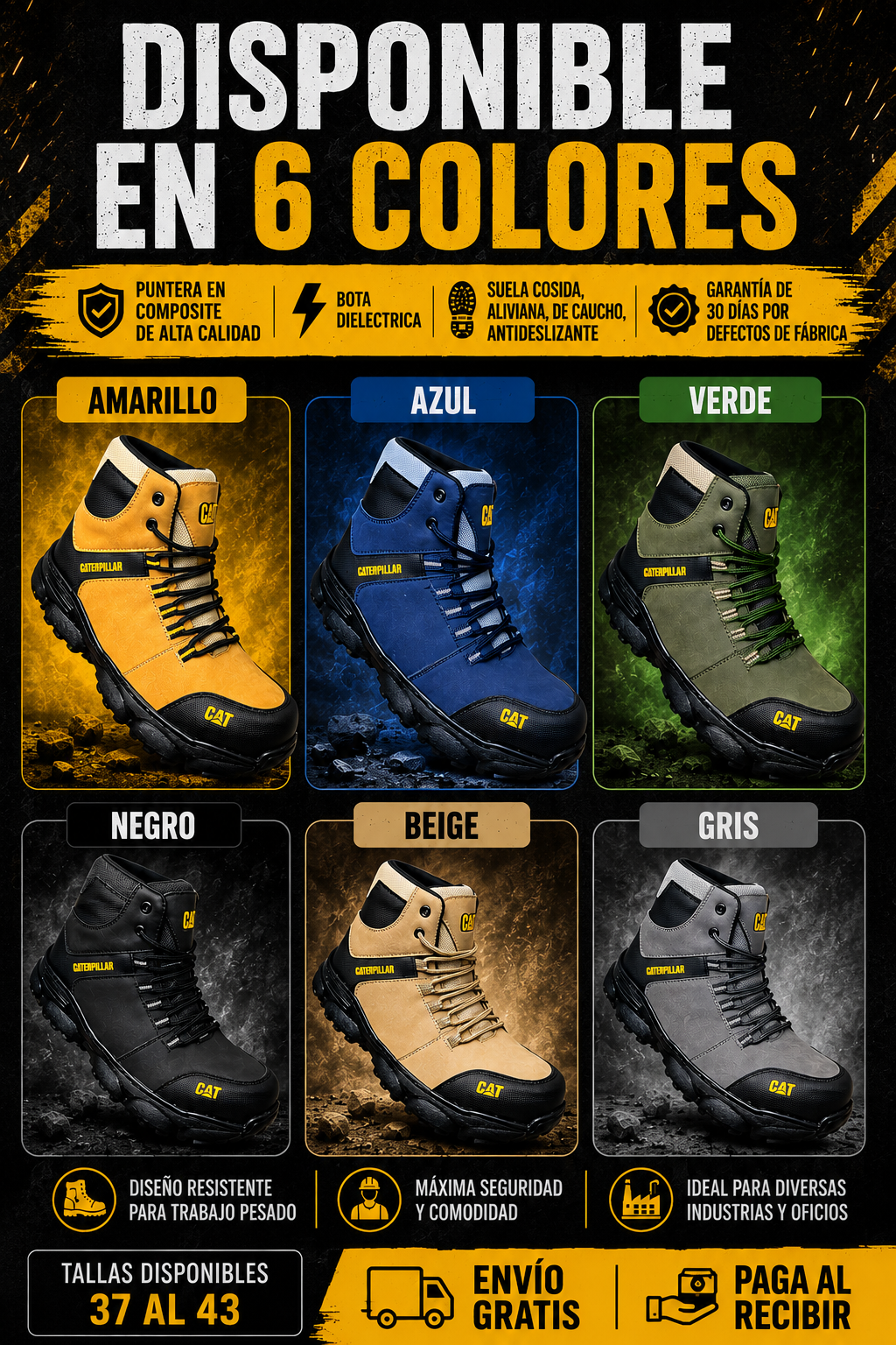 BOTA CAT FORCE 2.0 - SEGURIDAD PARA TRABAJO PESADO, RESISTENTE A IMPACTOS - ALTA CALIDAD