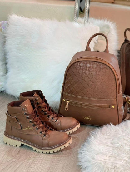 BOTA VELEZ DOBLE CORREA + MORRAL A JUEGO | INCLUYE CAJA