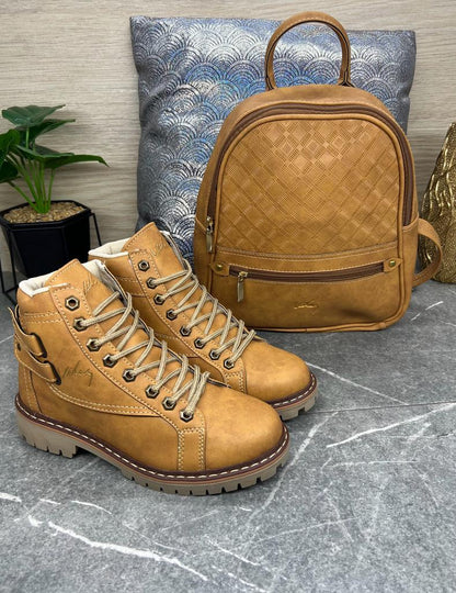 BOTA VELEZ DOBLE CORREA + MORRAL A JUEGO | INCLUYE CAJA